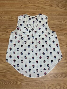 Torrid Harper White Sleeveless Skull Print Camisole, Navy and Pink, Sz 2